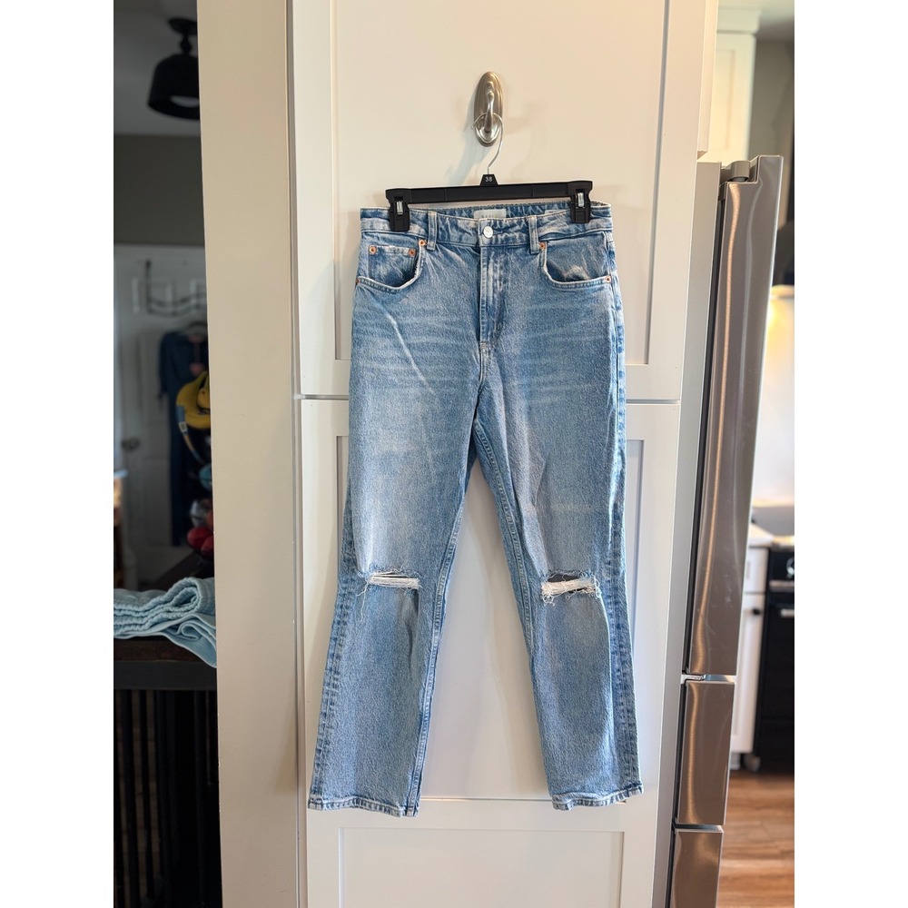 Rails The Culver Slim Straight Distressed High Rise Jeans Light Wash 28